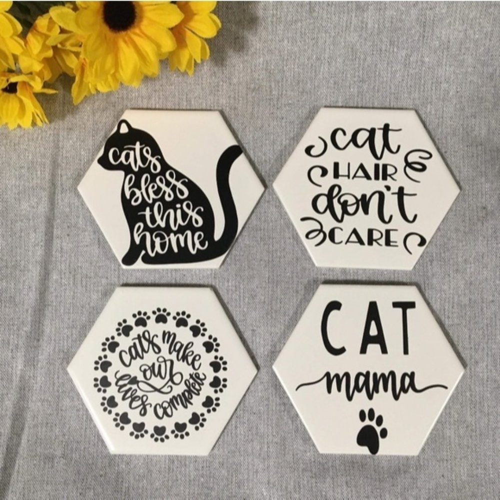 Hand Crafted | Humorous Cat Coasters [4 pack]